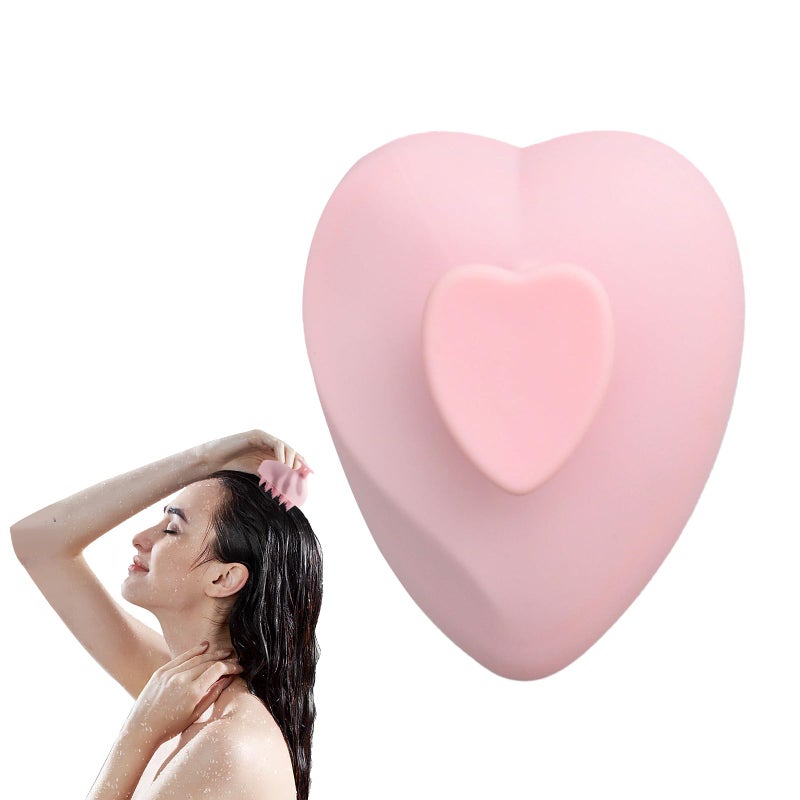 Scalp Massager Heart Shape Silicone Teeth Head Massager Scalp Use Wet or Dry Head Massage for All Hair Types/Ages/Genders, Washing, Care and Massage Pink